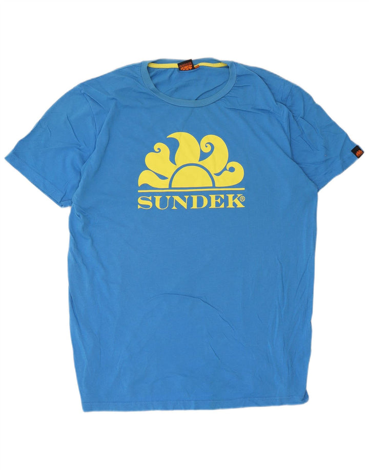 Sundek Herre Grafisk T-Shirt Top Stor Blå Bomuld