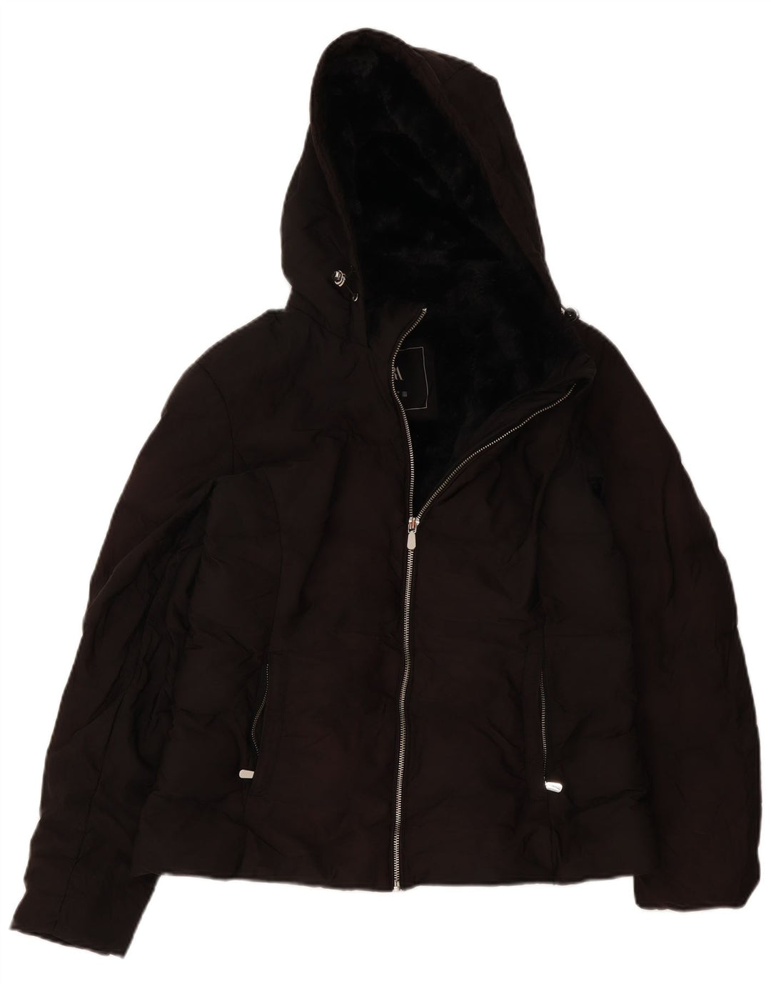 Zara Dame Hætte Polstret Jakke UK 14 Stor Sort Polyester