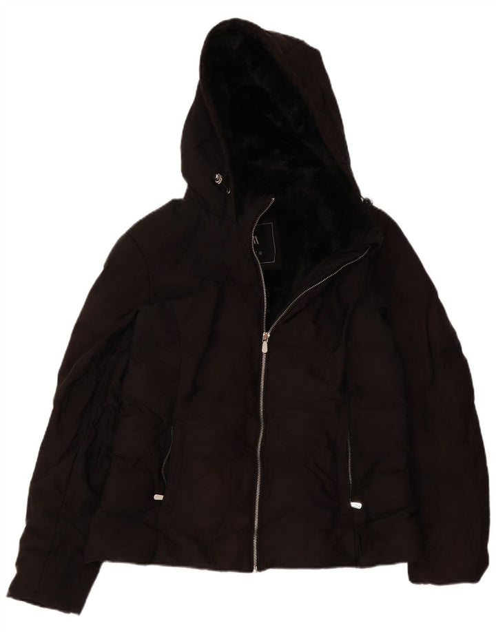 Zara Dame Hætte Polstret Jakke UK 14 Stor Sort Polyester
