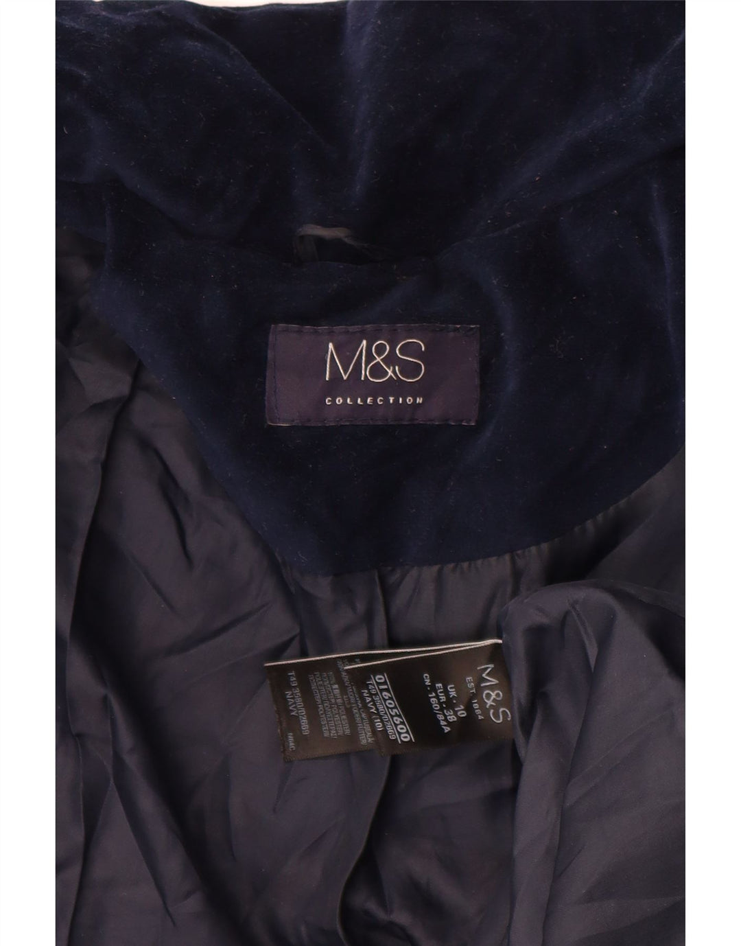 Marks & Spencer Dame Oversized Velour Polstret Jakke UK 10 Small Navy Blue
