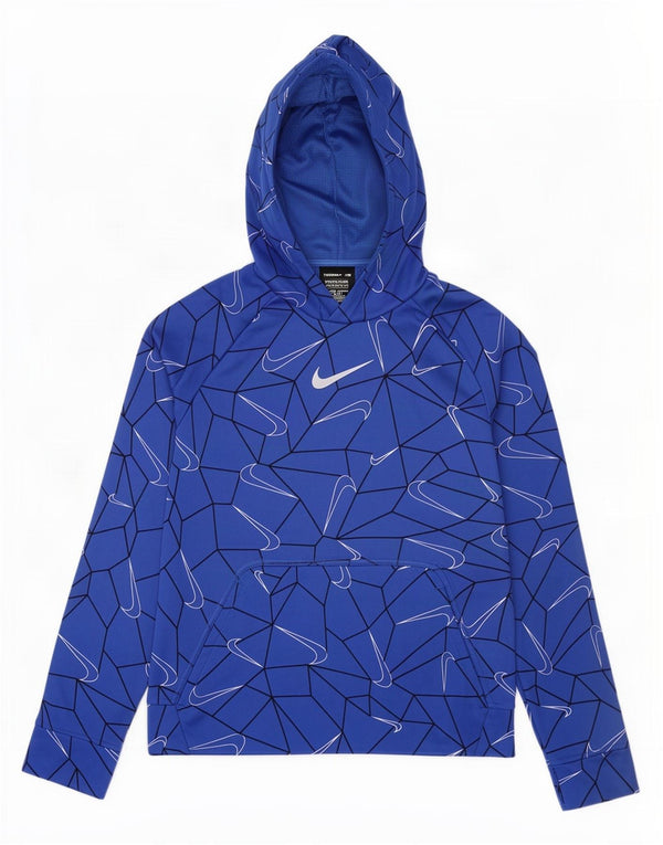 Nike drenge Therma-Fit grafisk hættetrøje trøje 12-13 år stor blå polyester