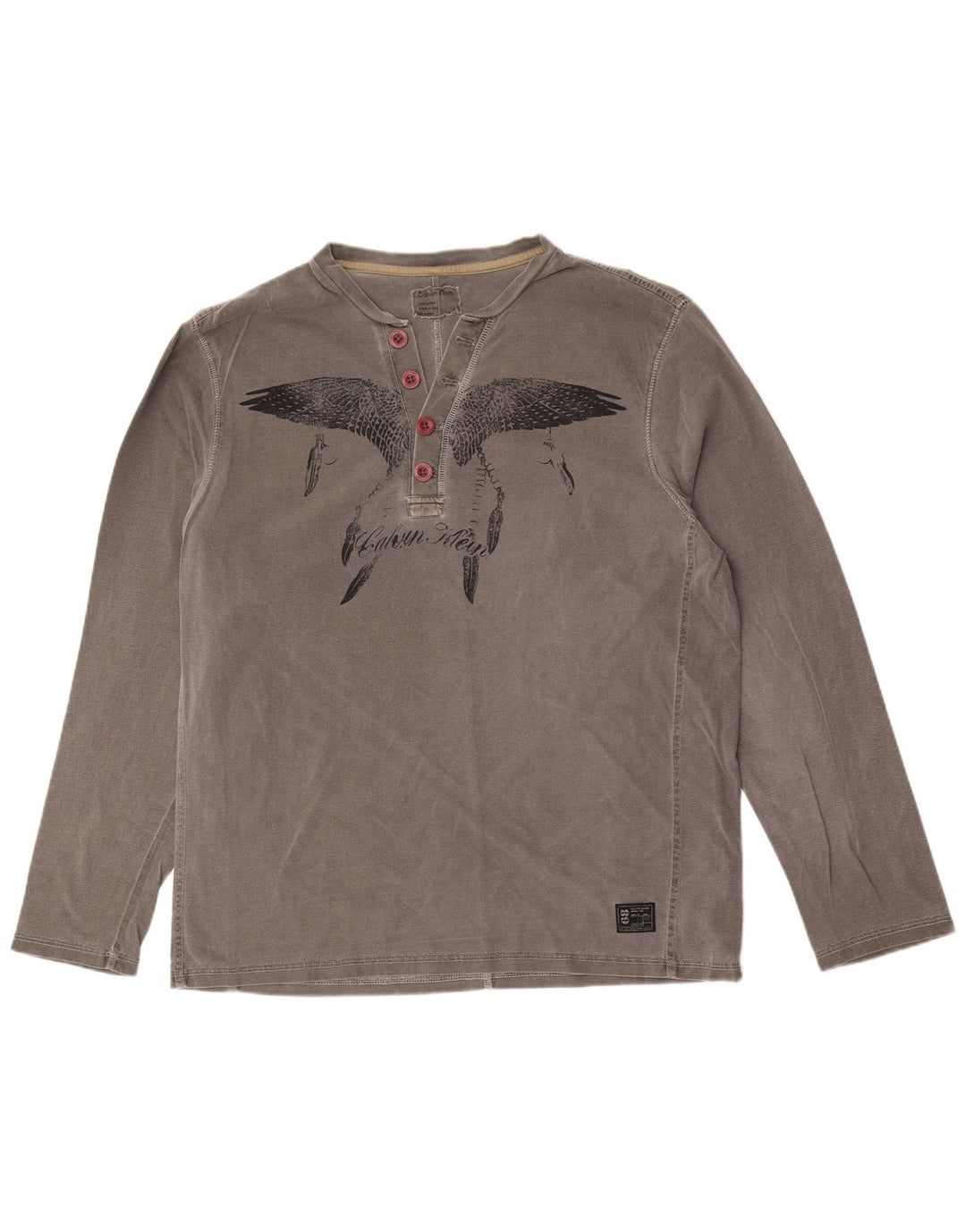 Calvin Klein Mens Graphic Top Long Sleeve Large Grey Cotton Bird