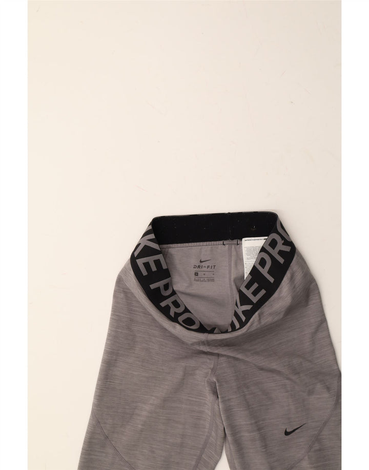 NIKE Womens Dri Fit Graphic Leggings UK 12 Medium Grey Flecked Polyester Vintage Nike and Second-Hand Nike from Messina Hembry 