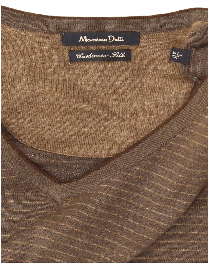 Massimo Dutti Herre V-hals sweater Stor brun stribet kashmir