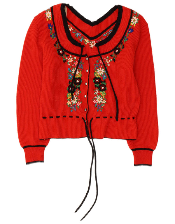 Vintage dame cardigan sweater UK 14 Medium Red Floral