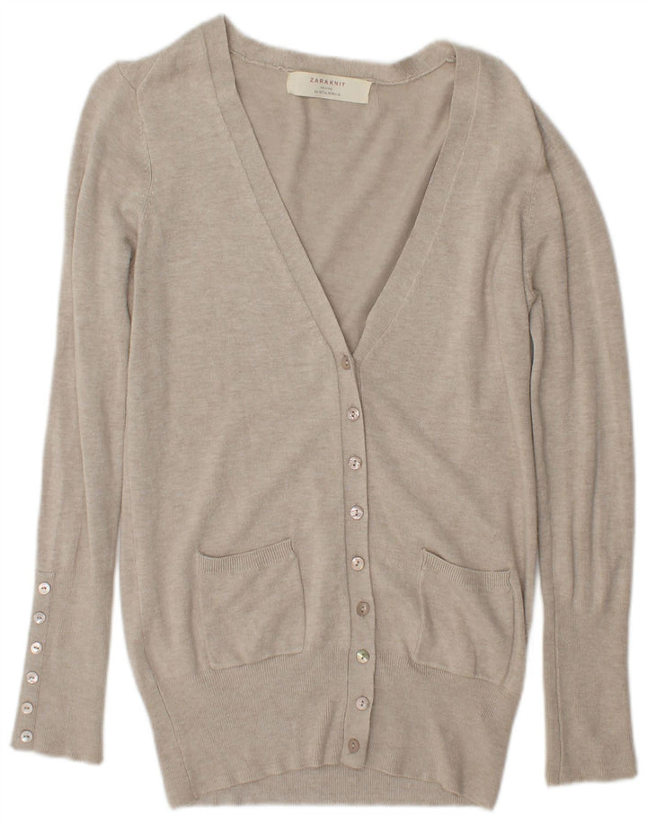Zara Dame Cardigan Sweater UK 14 Medium Beige Rayon