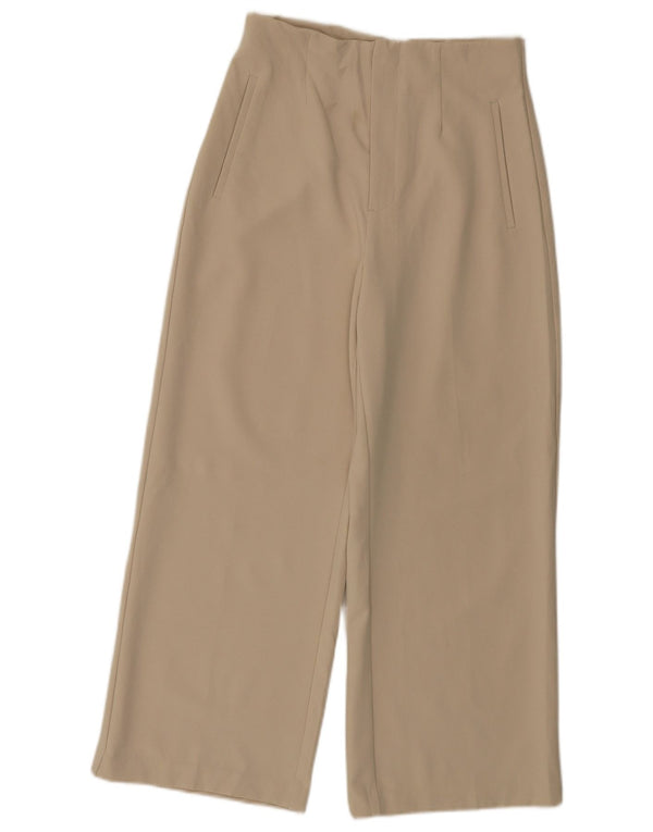 Zara Kvinder Højtaljede Brede Ben Cropped Bukser Medium W28 L25 Beige