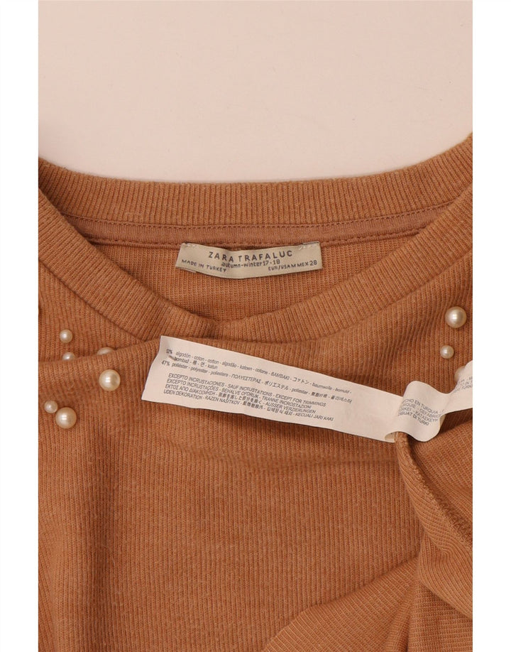 Zara Dame Trafaluc Crop Oversized Top Langærmet UK 14 Medium Beige