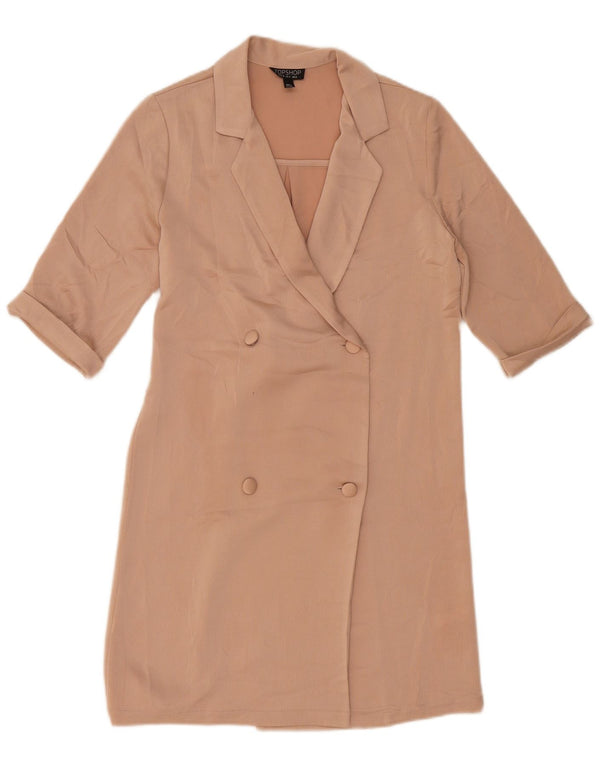 Topshop Dame Kortærmet Dobbeltradet Skjortekjole UK 8 Small Beige