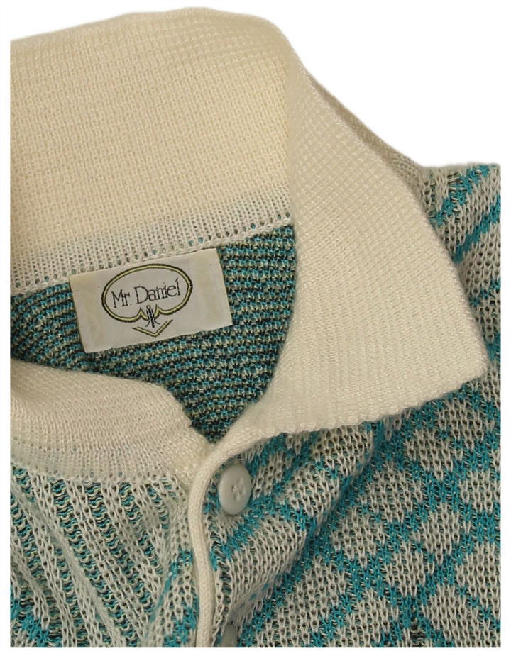 Vintage herre polo hals sweater medium blå geometrisk
