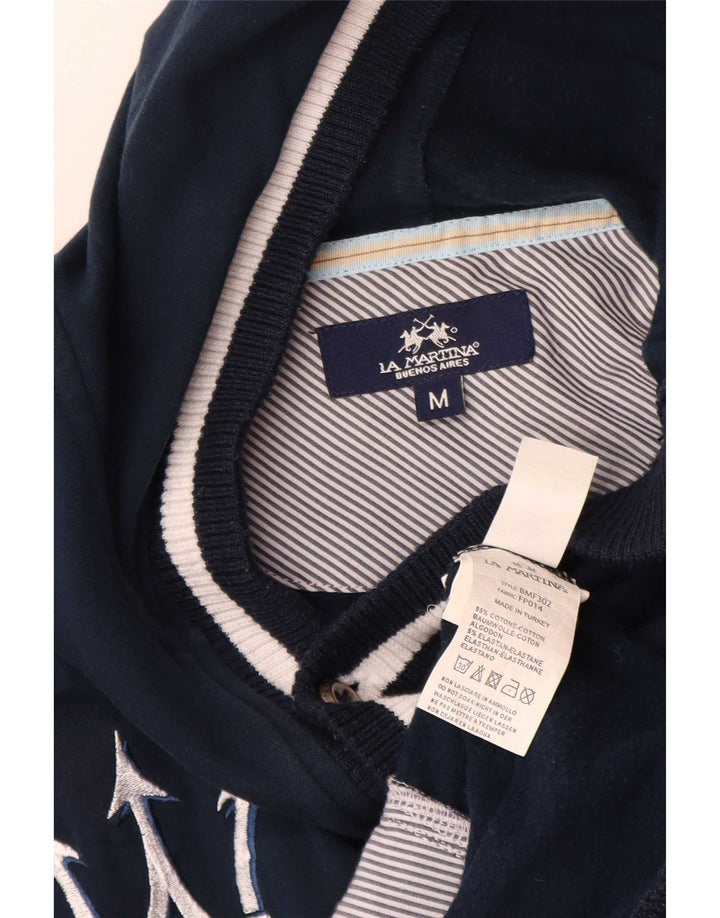 La Martina Herre grafisk cardigan sweater Medium Navy Blue Colourblock