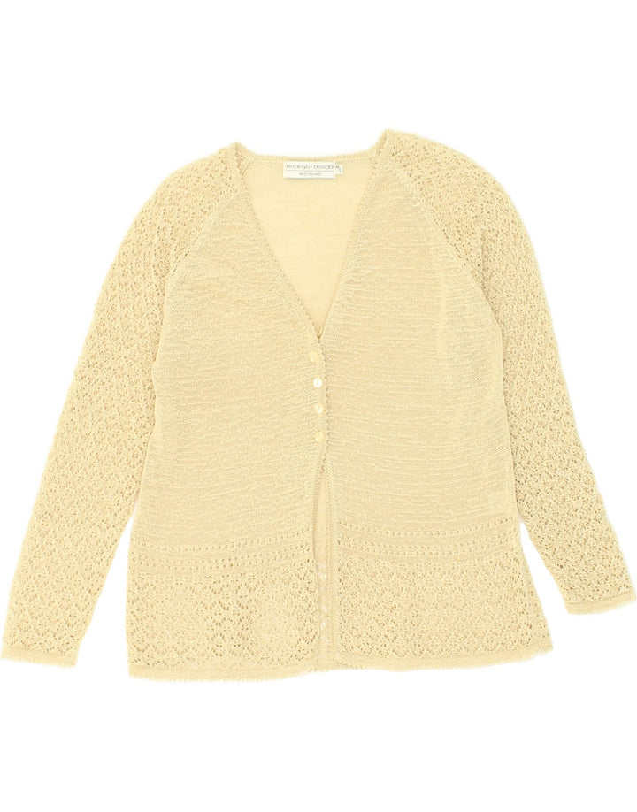 VINTAGE Womens Cardigan Sweater UK 12 Medium Yellow Polyester Vintage Vintage and Second-Hand Vintage from Messina Hembry 