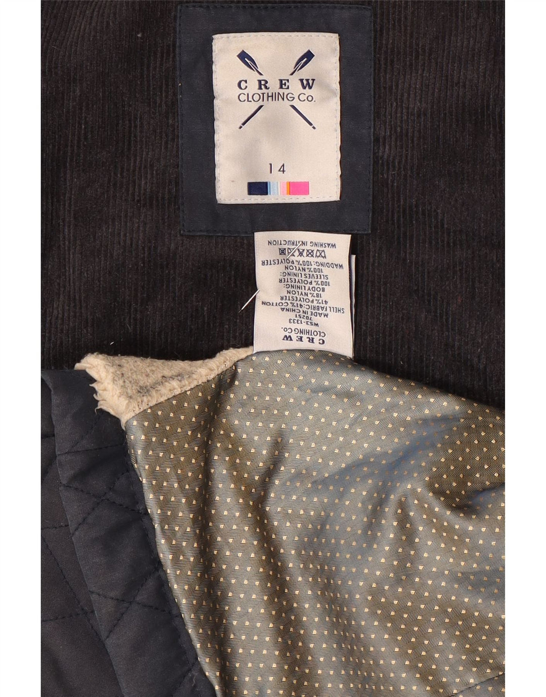 CREW CLOTHING Dame Military Quilted Jacket UK 14 Large Navy Blue Bomuld