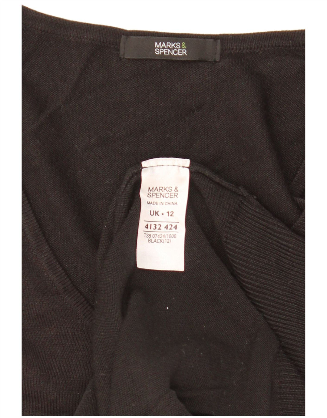 Marks & Spencer Dame V-hals sweater UK 12 Medium Sort Akryl