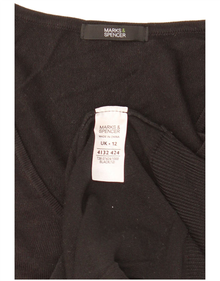 Marks & Spencer Dame V-hals sweater UK 12 Medium Sort Akryl
