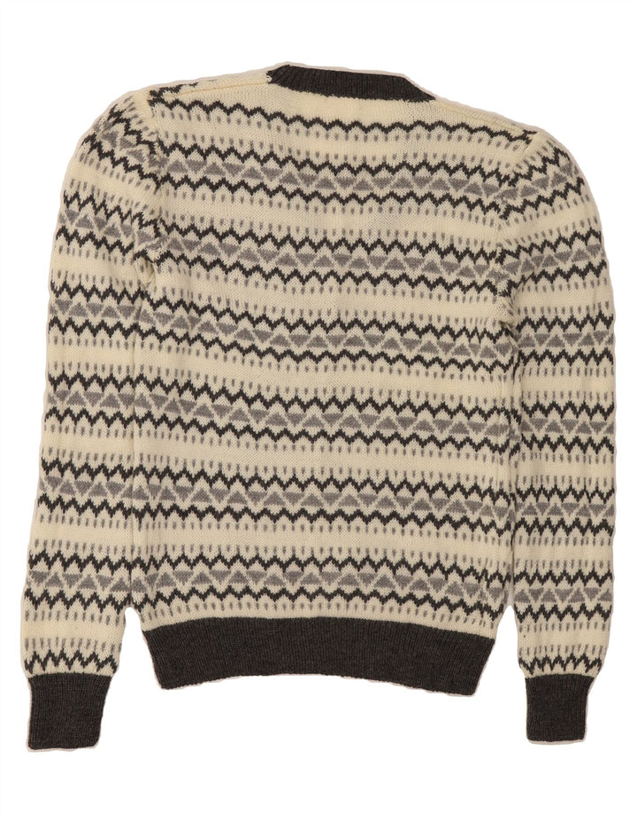 VINTAGE Womens V-Neck Jumper Sweater UK 10 Small Grey Geometric Vintage Vintage and Second-Hand Vintage from Messina Hembry 