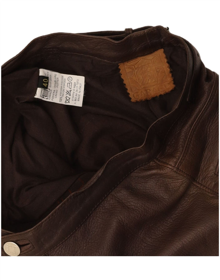 VINTAGE Mini lædernederdel til kvinder IT 40 Small W26 Brunt læder