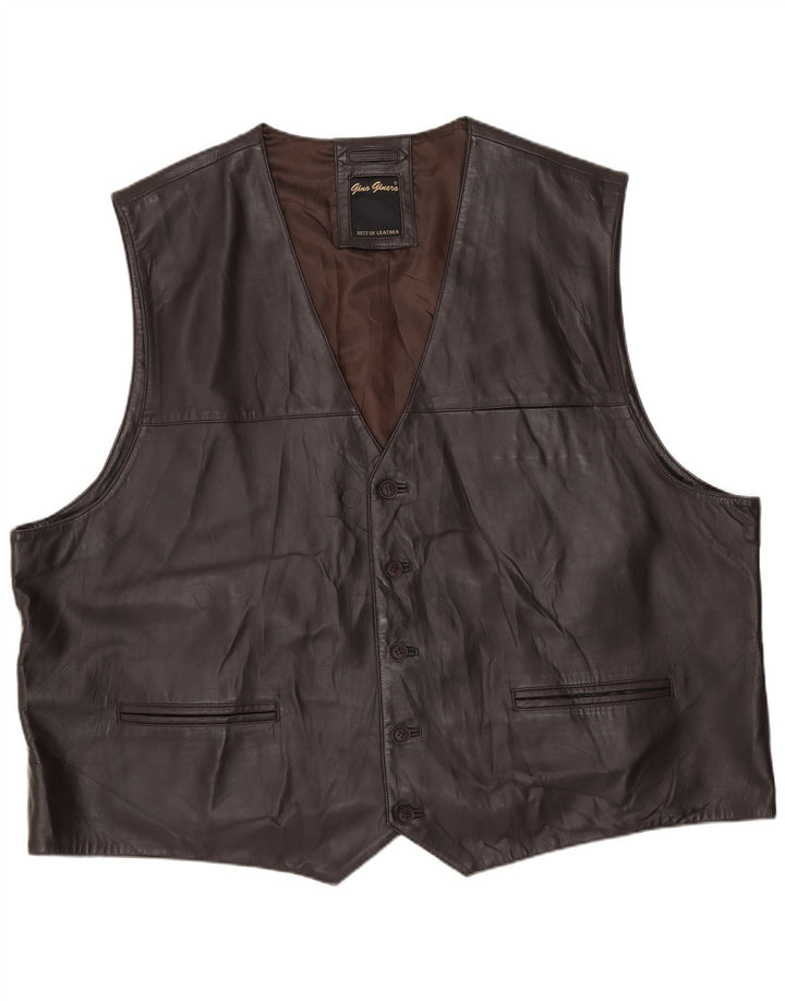 Vintage herre læder vest 2XL brunt læder