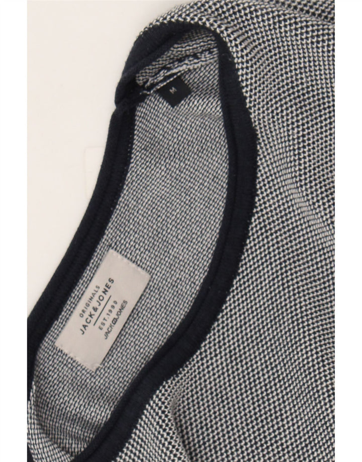 JACK & JONES Mens Boat Neck Jumper Sweater Medium Grey Striped Cotton Vintage Jack & Jones and Second-Hand Jack & Jones from Messina Hembry 