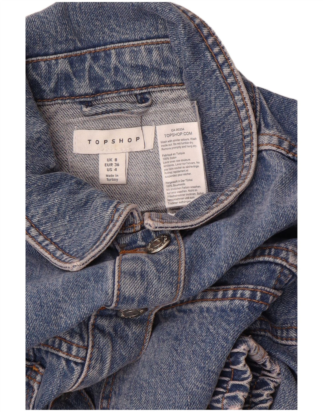 Topshop Dame Crop Denim Jacket UK 8 Small Blue