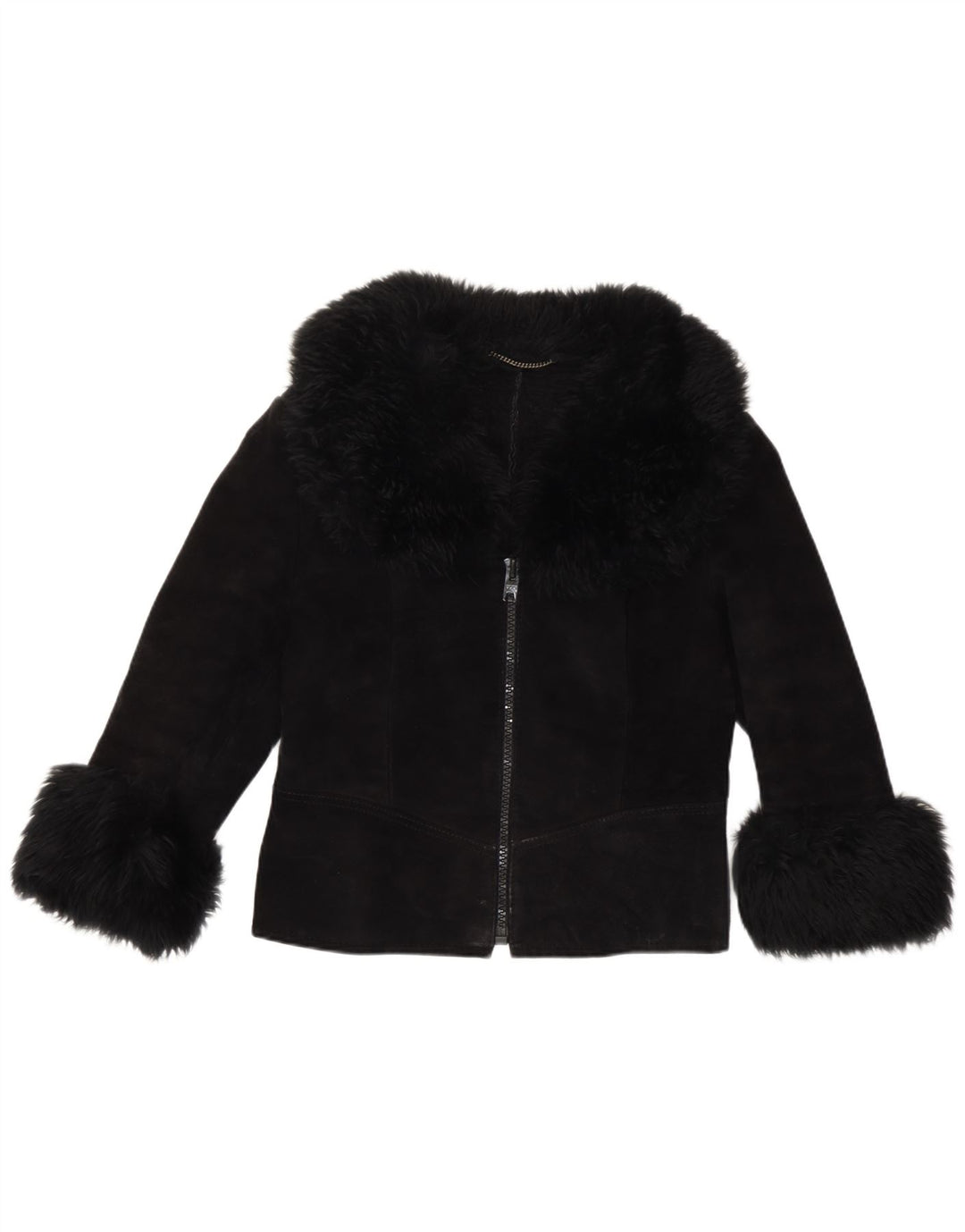 Vintage dame 3/4 ærmet ruskindsjakke UK 10 Small Black