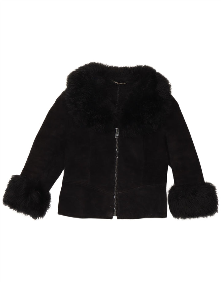 Vintage dame 3/4 ærmet ruskindsjakke UK 10 Small Black