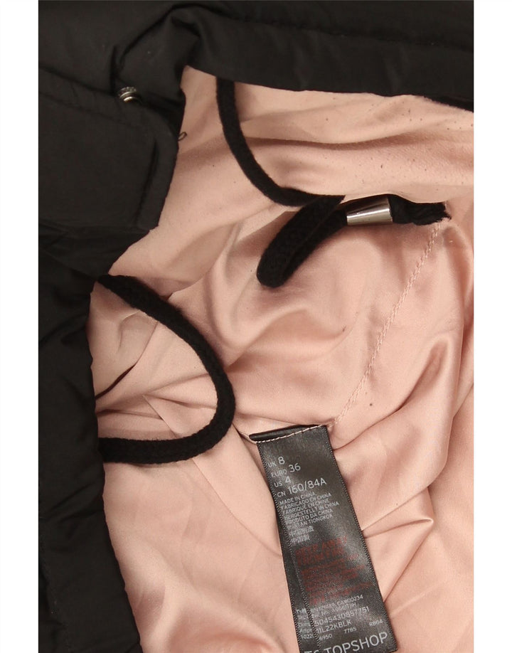 Topshop Dame Hætte Oversized Polstret Jakke UK 8 Small Black Polyester