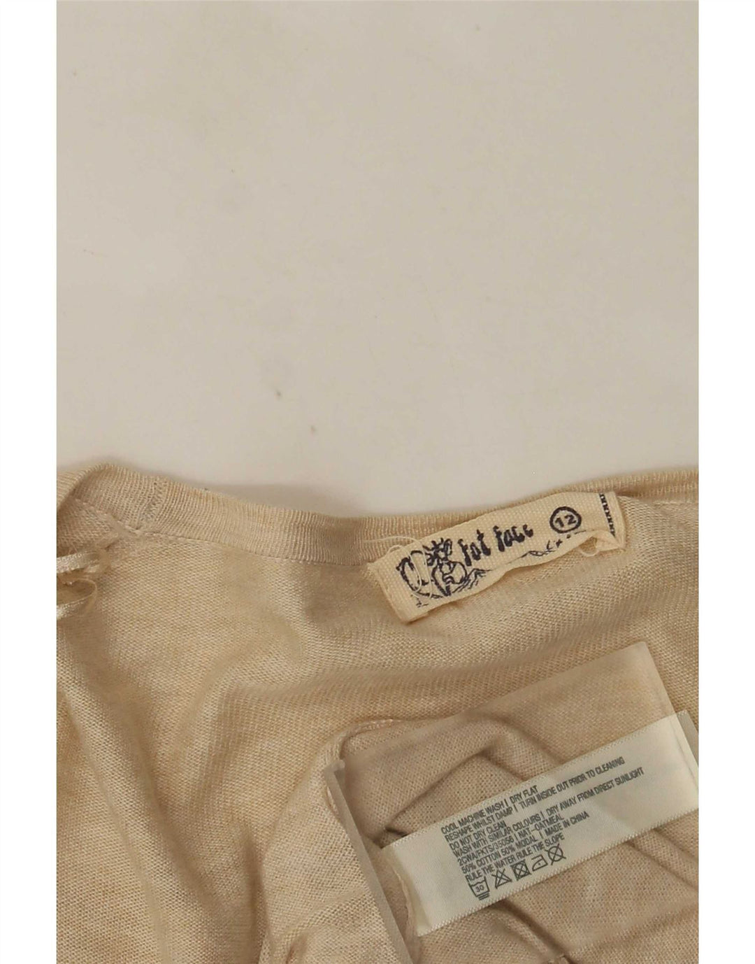 Fat Face Dame Asymmetrisk Åben Cardigan Top UK 12 Medium Beige Flecked