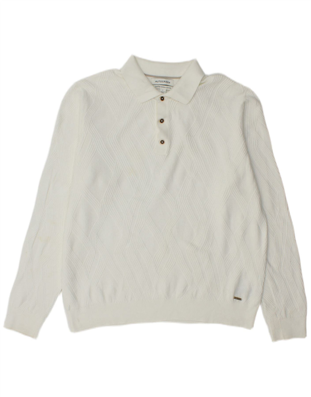 Marks & Spencer Herre Autograph Polo Neck Jumper Sweater Stor Hvid Bomuld