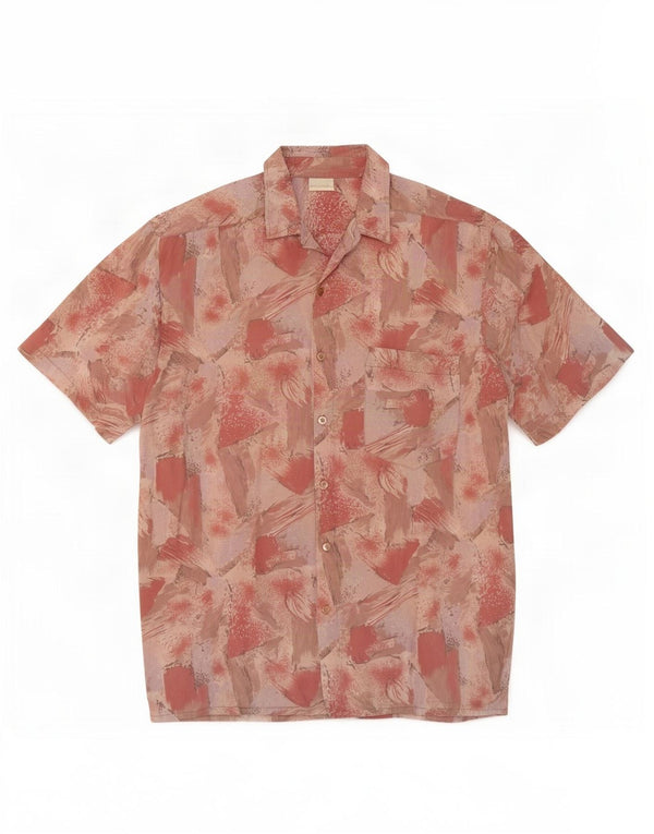 Vintage herre abstrakt mønster kortærmet skjorte medium pink viskose