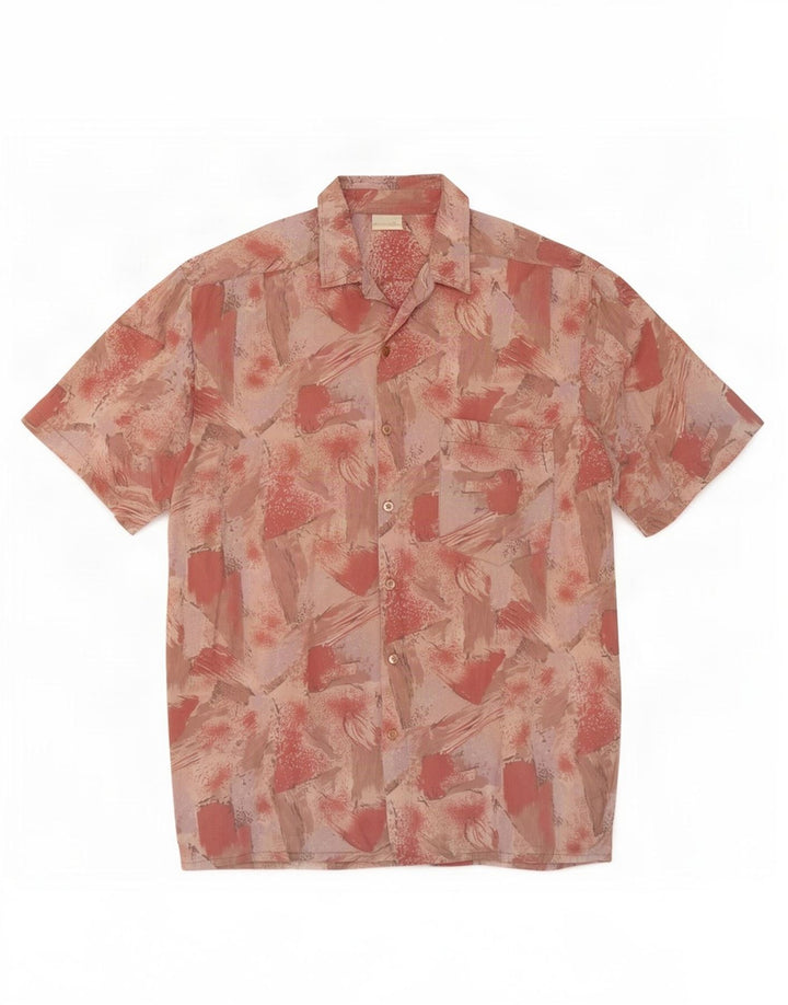 Vintage herre abstrakt mønster kortærmet skjorte medium pink viskose