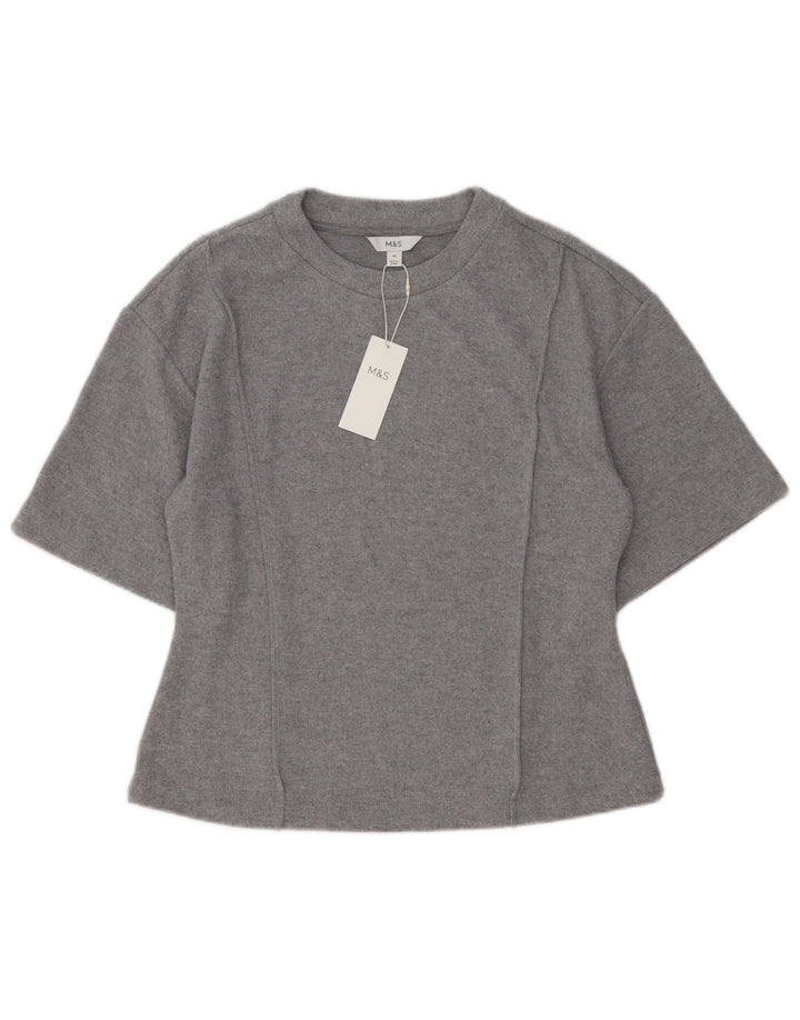 Marks & Spencer Dame T-Shirt Top UK 16 Stor Grå Polyester