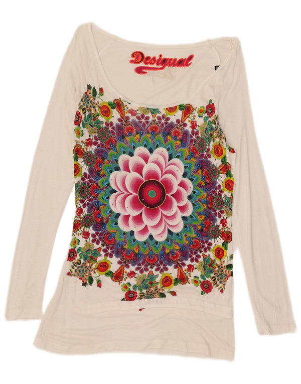 Desigual Dame Grafisk Top Langærmet UK 12 Medium White Floral