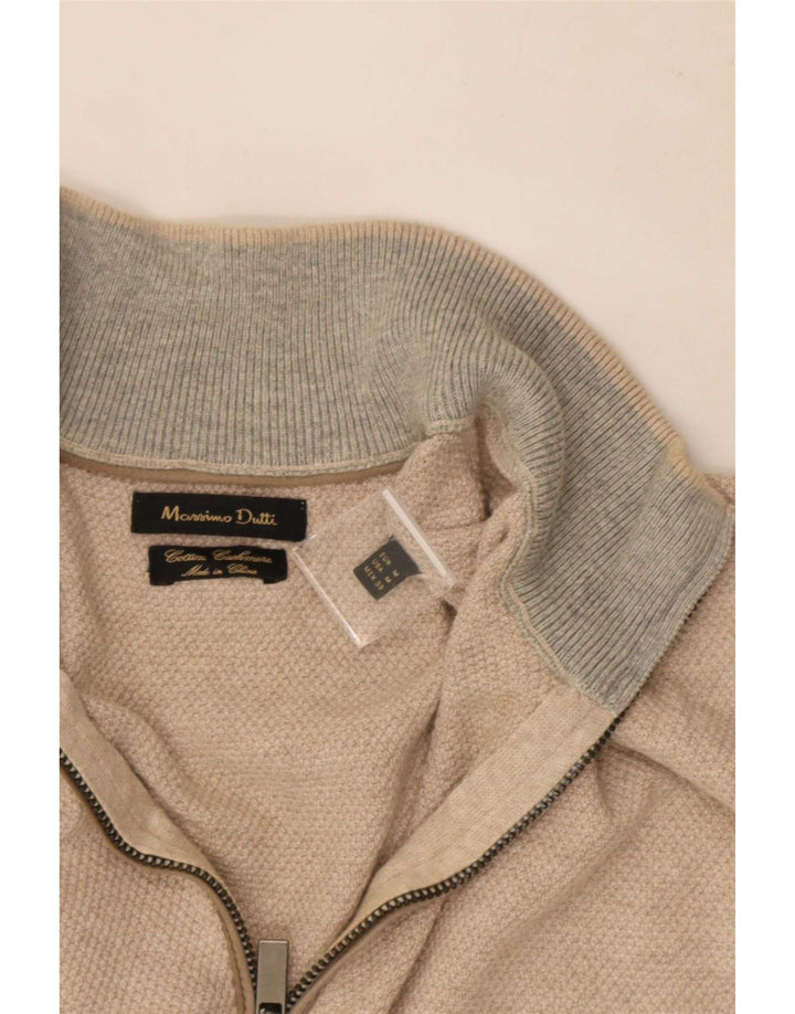 Massimo Dutti Herre Zip Neck Jumper Sweater Medium Beige Bomuld