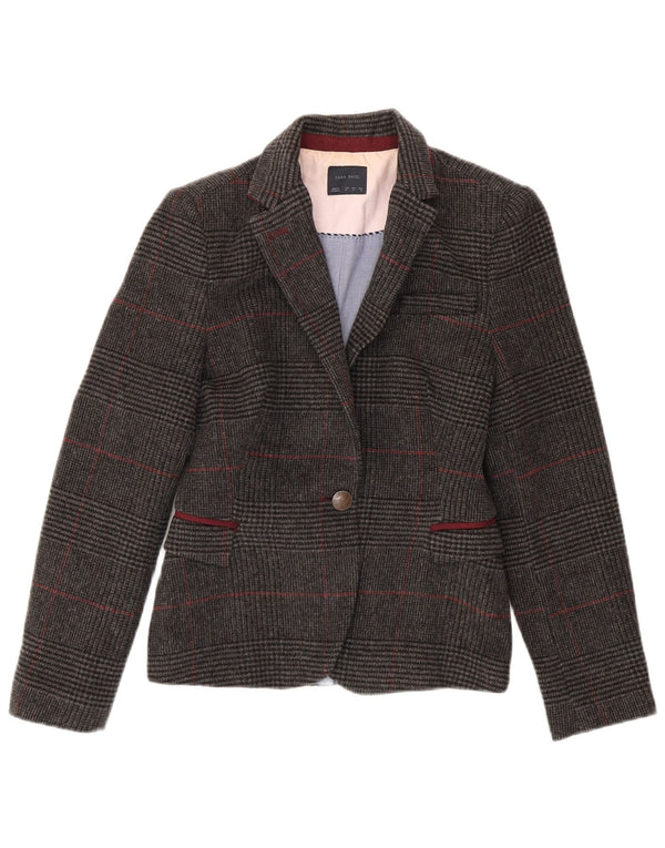 Zara Dame 1-knaps blazerjakke UK 12 Medium Grey Houndstooth Uld