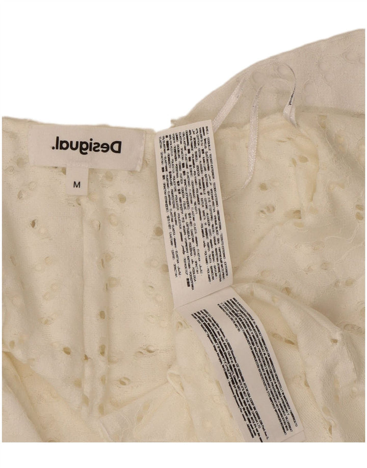 Desigual Dame Asymmetrisk Skjorte Bluse UK 12 Medium White Bomuld