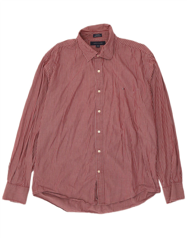 Tommy Hilfiger Herre Custom Fit skjorte, stor rød nålestribe