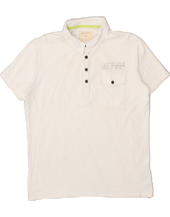 GUESS Mens Slim Polo Shirt XL White Cotton Vintage Guess and Second-Hand Guess from Messina Hembry 