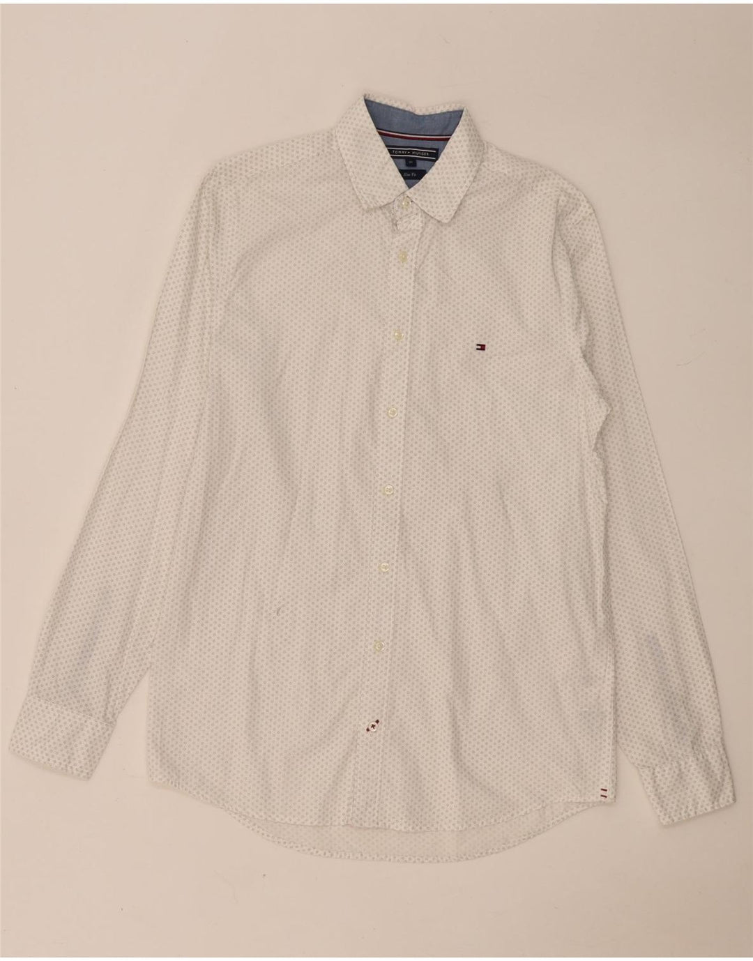 TOMMY HILFIGER Herre Slim Fit skjorte Medium hvid plettet bomuld