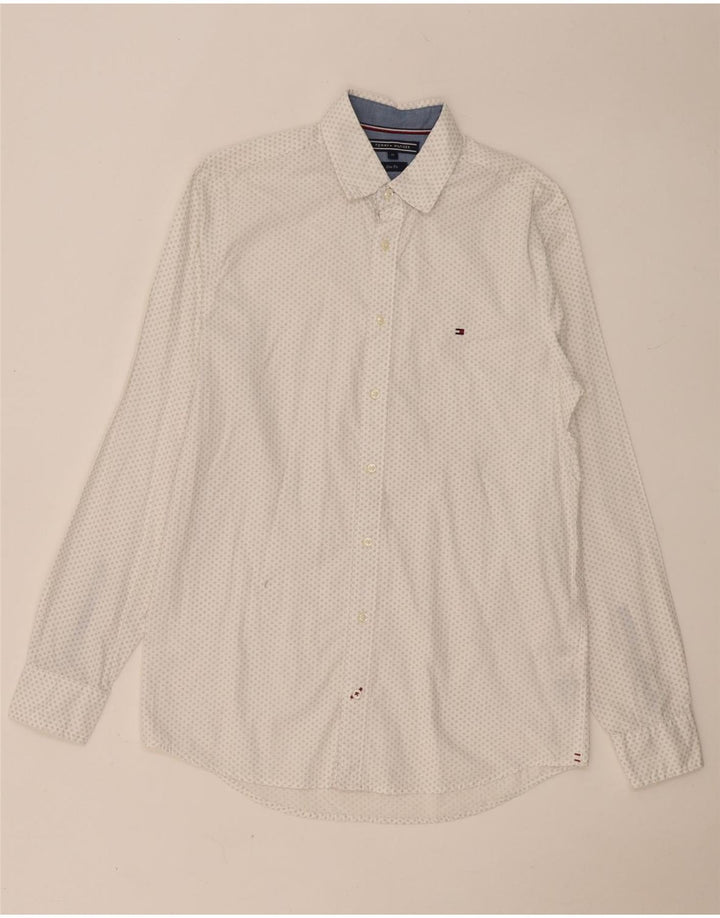 TOMMY HILFIGER Herre Slim Fit skjorte Medium hvid plettet bomuld