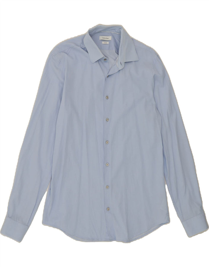 CALVIN KLEIN Mens Slim Fit Shirt Size 15 1/2 39 Medium Blue Cotton Vintage Calvin Klein and Second-Hand Calvin Klein from Messina Hembry 