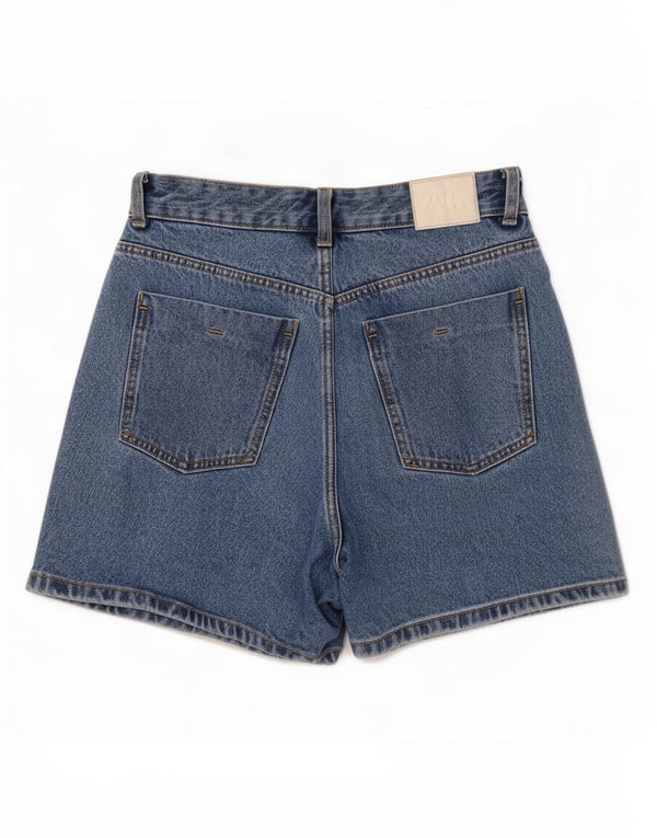Zara Dame højtaljede denimshorts EU 38 Small W28 Blue Cotton