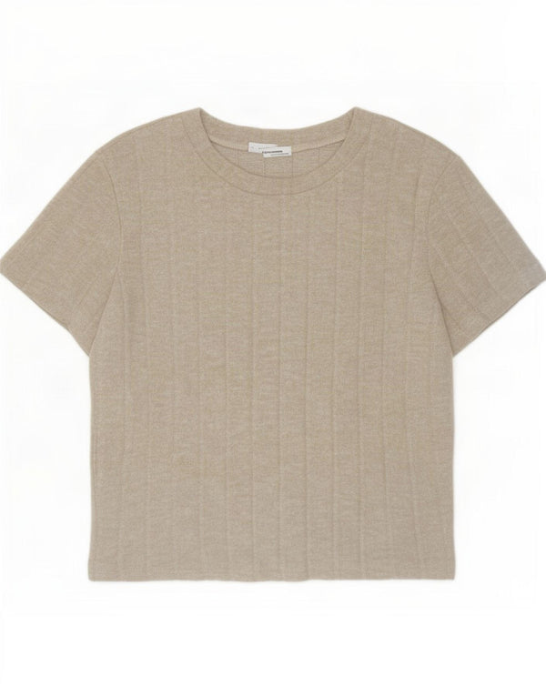 Zara Dame Trafaluc Crop T-Shirt Top UK 10 Small Beige