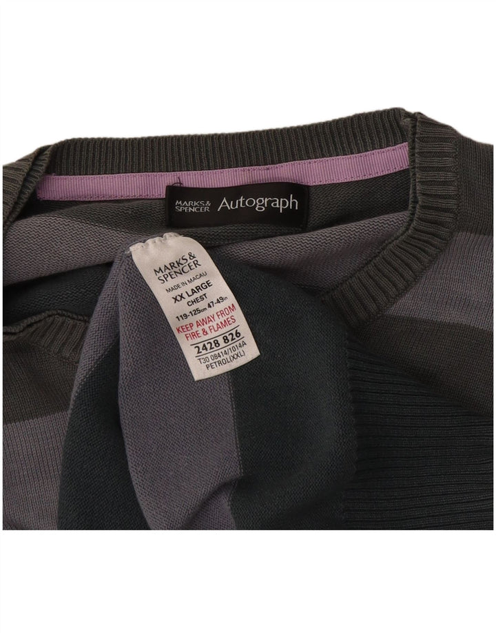Marks & Spencer Herre Autograph Crew Neck Jumper Sweater 2XL Gråstribet