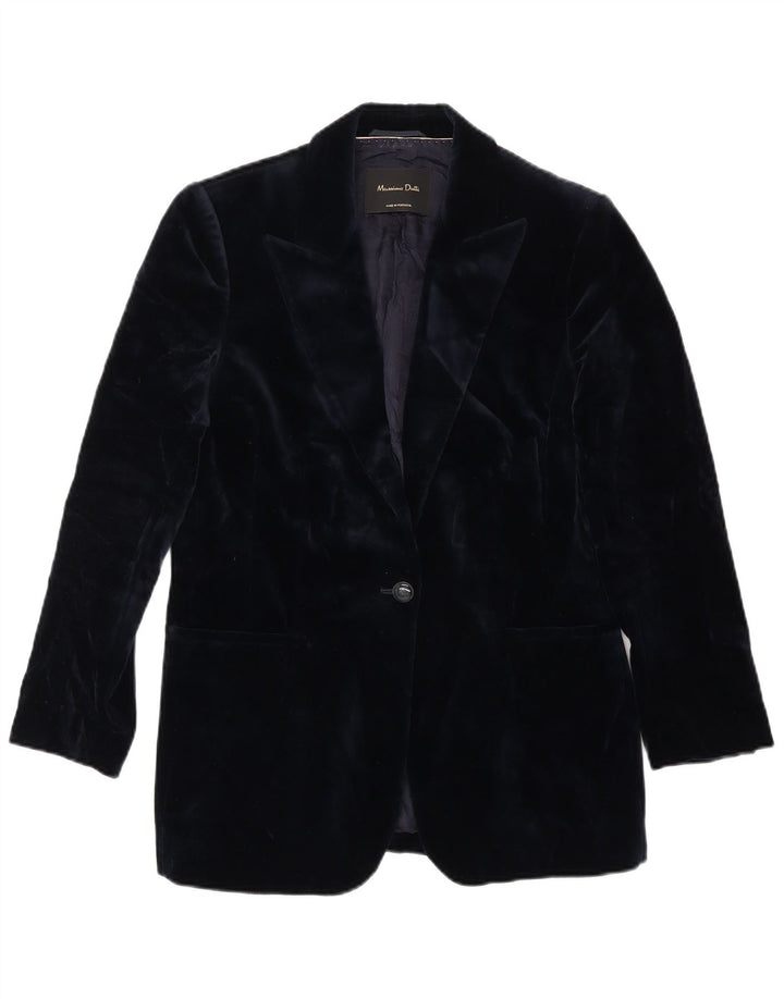 Massimo Dutti Dame 1 Knap Velvet Blazer Jacket EU 38 Medium Navy Blue