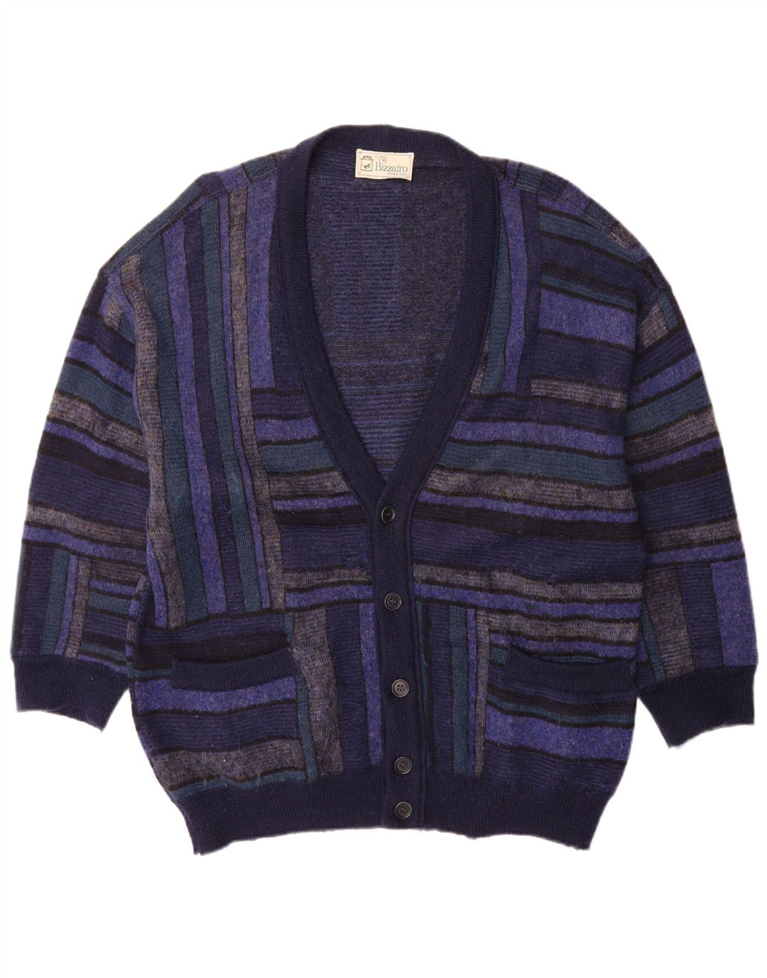 Bizzarro herre cardigan sweater XL marineblå stribet uld