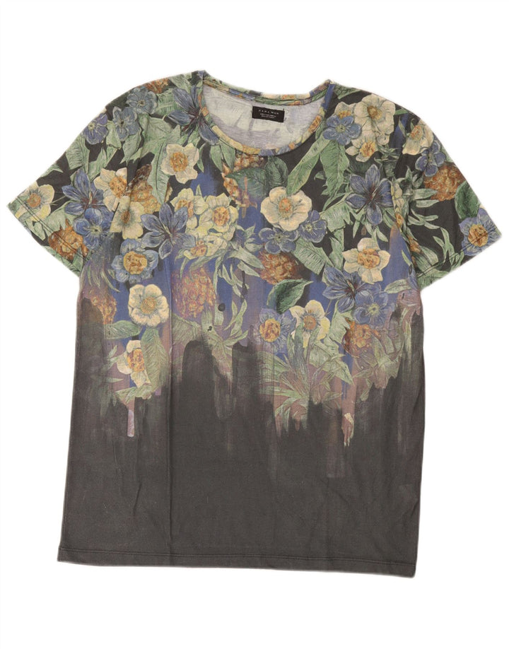 Zara Herre Grafisk T-Shirt Top Stor Grå Blomster Polyester