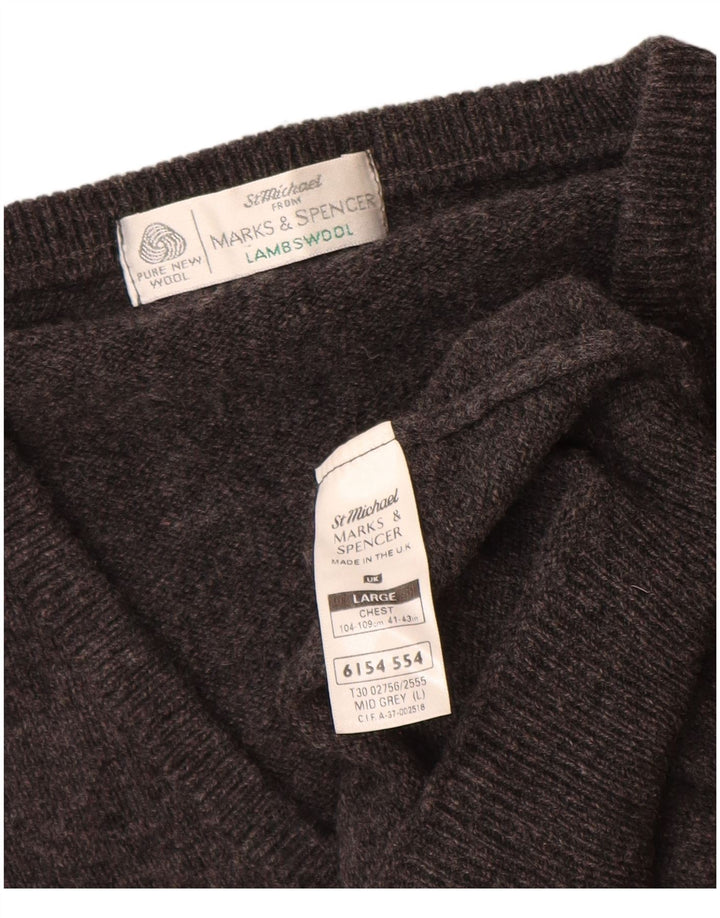 Marks & Spencer Herre V-hals trøje Sweater Large Grå Flecked Lammeuld