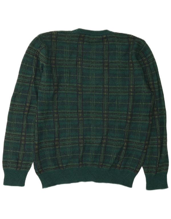 Benetton Herre sweater med rund hals XL grøn ternet uld