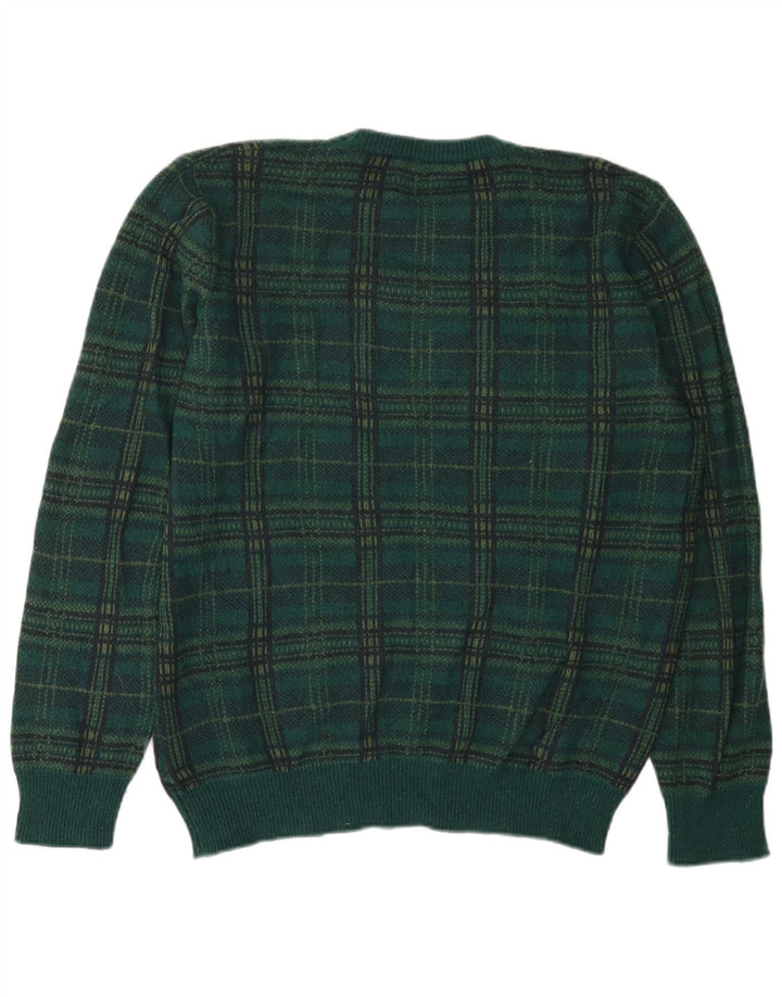 Benetton Herre sweater med rund hals XL grøn ternet uld